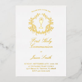 Invitación Con Relieve Metalizado elegante marco de vegetación Primera comunión