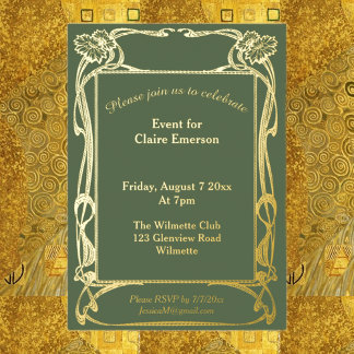 Invitación Con Relieve Metalizado Elegante marco floral Art nouveau