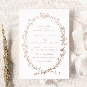 Invitación Con Relieve Metalizado Elegante marco floral Boda botánico vintage