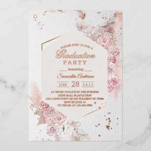 Invitación Con Relieve Metalizado Elegante marco floral rosa pastel Rosa oro