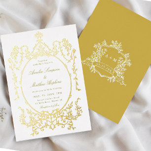Invitación Con Relieve Metalizado Elegante marco floral victoriano boda dorado