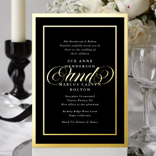 Invitación Con Relieve Metalizado Elegante Marco Formal de Bodas Dorado Premium