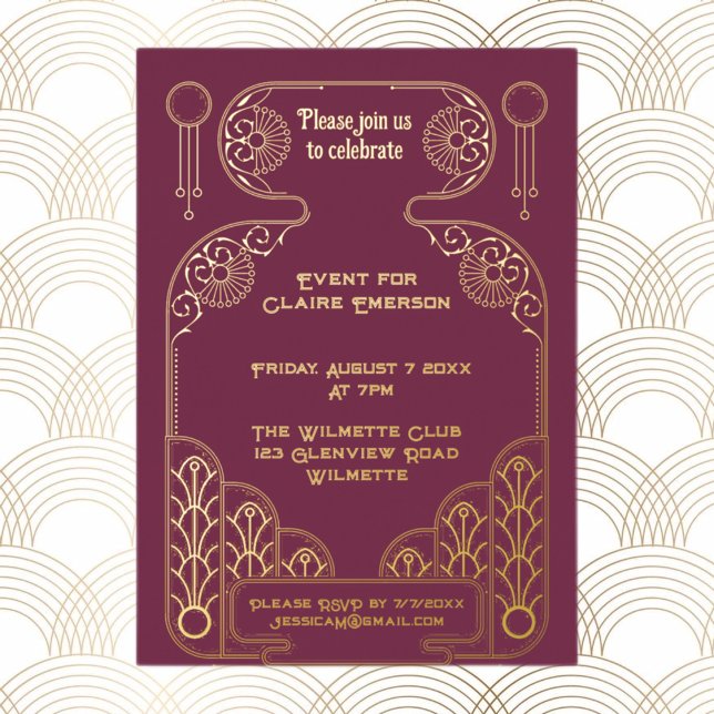 Invitación Con Relieve Metalizado Elegante marco ornamentado Art Deco (Subido por el creador)