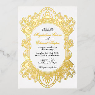 Invitación Con Relieve Metalizado Elegante marco romántico victoriano ornamentado Bo