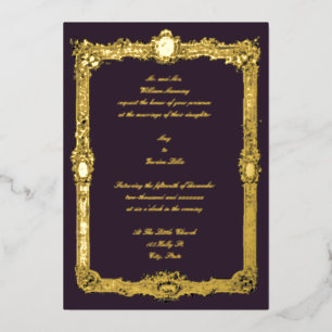 Invitación Con Relieve Metalizado Elegante marco vintage barroco rococó boda