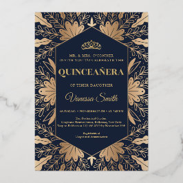 Invitación Con Relieve Metalizado Elegante marina de moda y auténtica quinceanera de