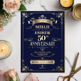 Invitación Con Relieve Metalizado Elegante Marina Real Dorado Glamuroso Foil Brillan