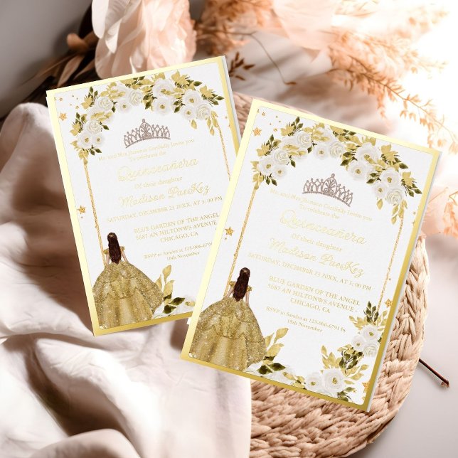 Invitación Con Relieve Metalizado Elegante mariposa floral de oro Quinceanera (Subido por el creador)