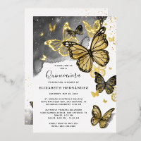 Elegante Mariposa Negra Quinceañera Oro Real
