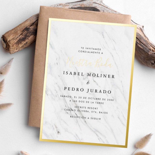 Invitación Con Relieve Metalizado Elegante mármol Nuestra Boda Boda español (Subido por el creador)