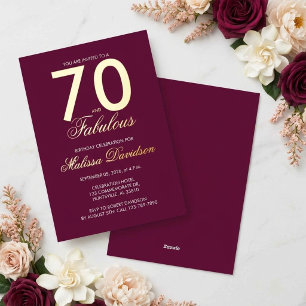 Invitación Con Relieve Metalizado Elegante Marrón con Hojas de Oro Setenta y Fabulos
