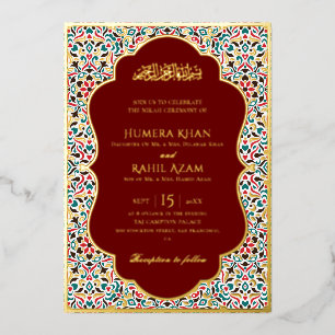 Invitación Con Relieve Metalizado Elegante Marrón Verde Persa Joya Mármol Musulmán