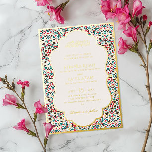Invitación Con Relieve Metalizado Elegante Marrón Verde Persa Joya Mármol Musulmán