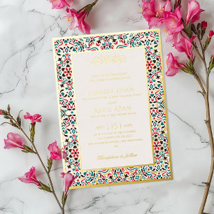 Invitación Con Relieve Metalizado Elegante Marrón Verde Persa Joya Mármol Musulmán