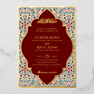 Invitación Con Relieve Metalizado Elegante Marrón Verde Persa Joya Mármol Musulmán