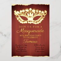 Elegante Máscara Roja Cumpleaños Dieciséis