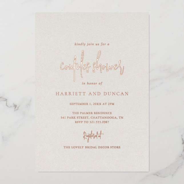 Invitación Con Relieve Metalizado Elegante matrimonio beige neutral y eterno (Anverso)