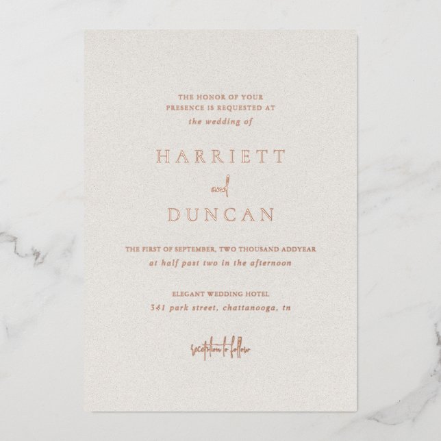 Invitación Con Relieve Metalizado Elegante matrimonio beige neutral y eterno (Anverso)