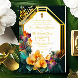 Invitación Con Relieve Metalizado Elegante matrimonio formal de destino tropical