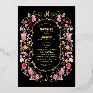Invitación Con Relieve Metalizado Elegante Meadow Spring Garden Wedding