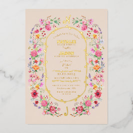 Invitación Con Relieve Metalizado Elegante Meadow Spring Garden Wedding