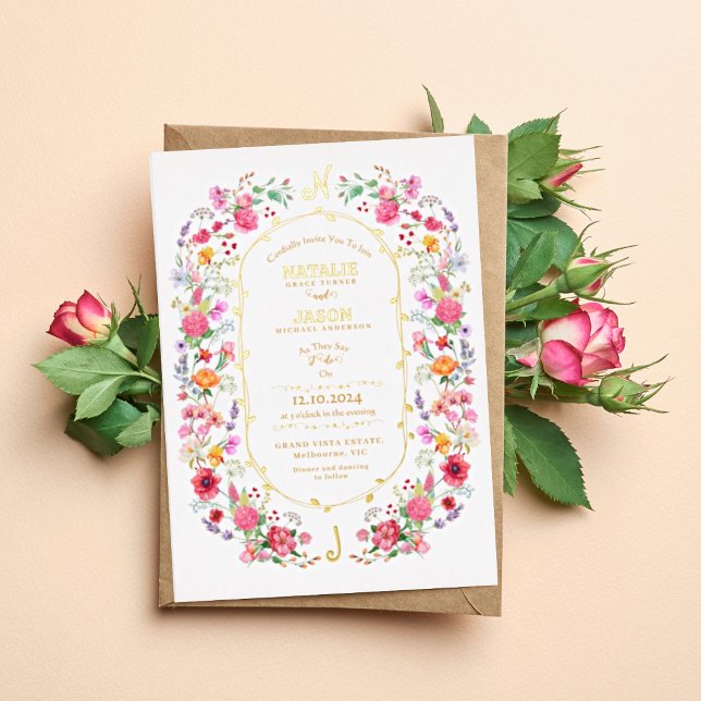 Invitación Con Relieve Metalizado Elegante Meadow Spring Garden Wedding (Subido por el creador)