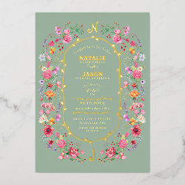 Invitación Con Relieve Metalizado Elegante Meadow Spring Garden Wedding