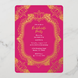 Invitación Con Relieve Metalizado Elegante Mehndi Bachelorette Party Gold