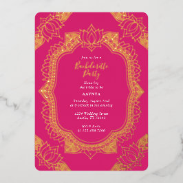 Invitación Con Relieve Metalizado Elegante Mehndi Bachelorette Party Gold