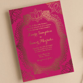 Invitación Con Relieve Metalizado Elegante Mehndi Real Gold