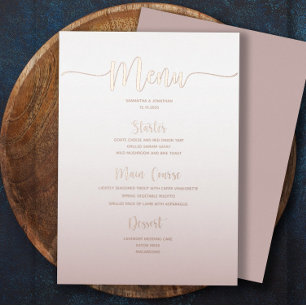 Invitación Con Relieve Metalizado Elegante menú de cena Boda simple rosado