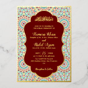 Invitación Con Relieve Metalizado Elegante Mihrab Ornado Damask Boda Musulmana