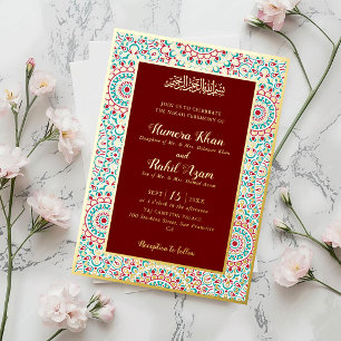 Invitación Con Relieve Metalizado Elegante Mihrab Ornado Damask Boda Musulmana