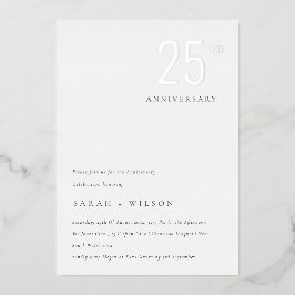Invitación Con Relieve Metalizado Elegante Minimal Audaz Plata Aniversario Cualquier