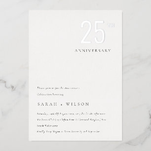 Invitación Con Relieve Metalizado Elegante Minimal Audaz Plata Aniversario Cualquier