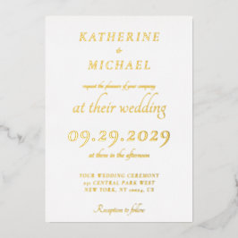 Invitación Con Relieve Metalizado Elegante Minimal Blanco Boda Oro