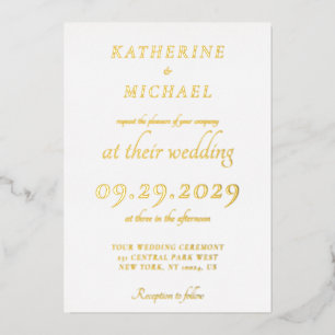 Invitación Con Relieve Metalizado Elegante Minimal Blanco Boda Oro