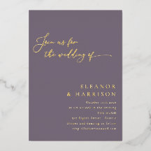 Elegante Minimal Moderno Guión Púrpura Boda Oro