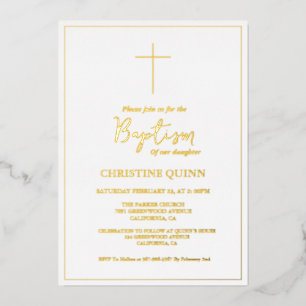 Invitación Con Relieve Metalizado Elegante Minimalista Bautizo & Confirmación en Oro