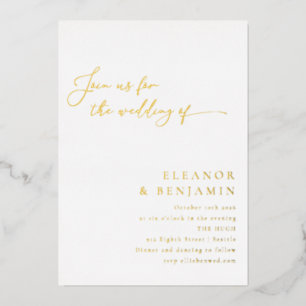 Invitación Con Relieve Metalizado Elegante Minimalista Boda con Letra en Blanco y Ne