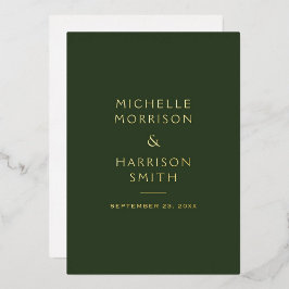 Invitación Con Relieve Metalizado Elegante Minimalista Boda Verde Esmeralda Oro
