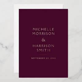 Invitación Con Relieve Metalizado Elegante Minimalista Burgundy Boda Rosa Oro