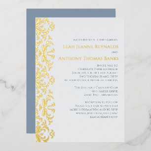 Invitación Con Relieve Metalizado Elegante Minimalista Clásico Filigrana Azul Polvor