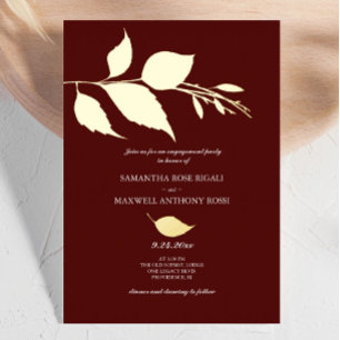 Invitación Con Relieve Metalizado Elegante Minimalista Fiesta de Compromiso Granate