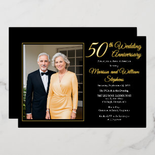 Invitación Con Relieve Metalizado Elegante Minimalista Foto 50 Aniversario de Bodas