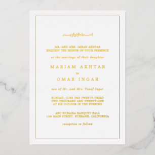 Invitación Con Relieve Metalizado Elegante Minimalista Frontera Dorada Boda Islámica