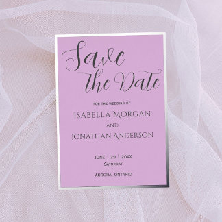 Invitación Con Relieve Metalizado Elegante Minimalista Lila Púrpura Boda Guardar la
