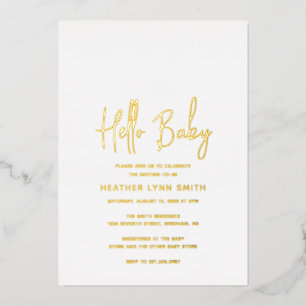 Invitación Con Relieve Metalizado Elegante Minimalista Moderna Ducha de Bebé Dorado