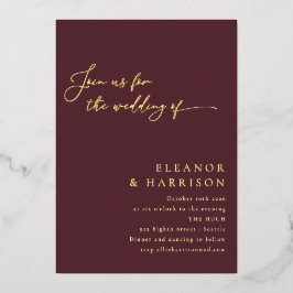 Invitación Con Relieve Metalizado Elegante Minimalista moderno Boda de escritura de 