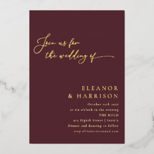 Invitación Con Relieve Metalizado Elegante Minimalista moderno Boda de escritura de 